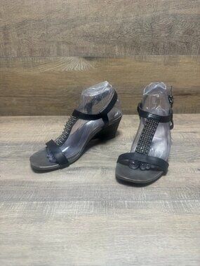 Bandolino Black Embellished Strappy Wedge Sandals Women's Size 8